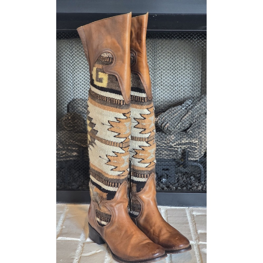 Freebird By Steven Sun OTK Southwest Blanket Shaft Cognac Leather Boots 10